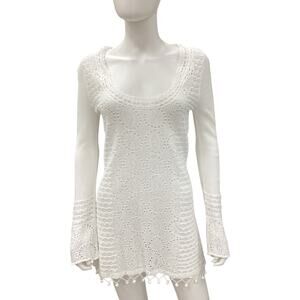 Lilly Pulitzer Dress Women’s Size S 100% Cotton Crocheted Long Sleeves PomPoms